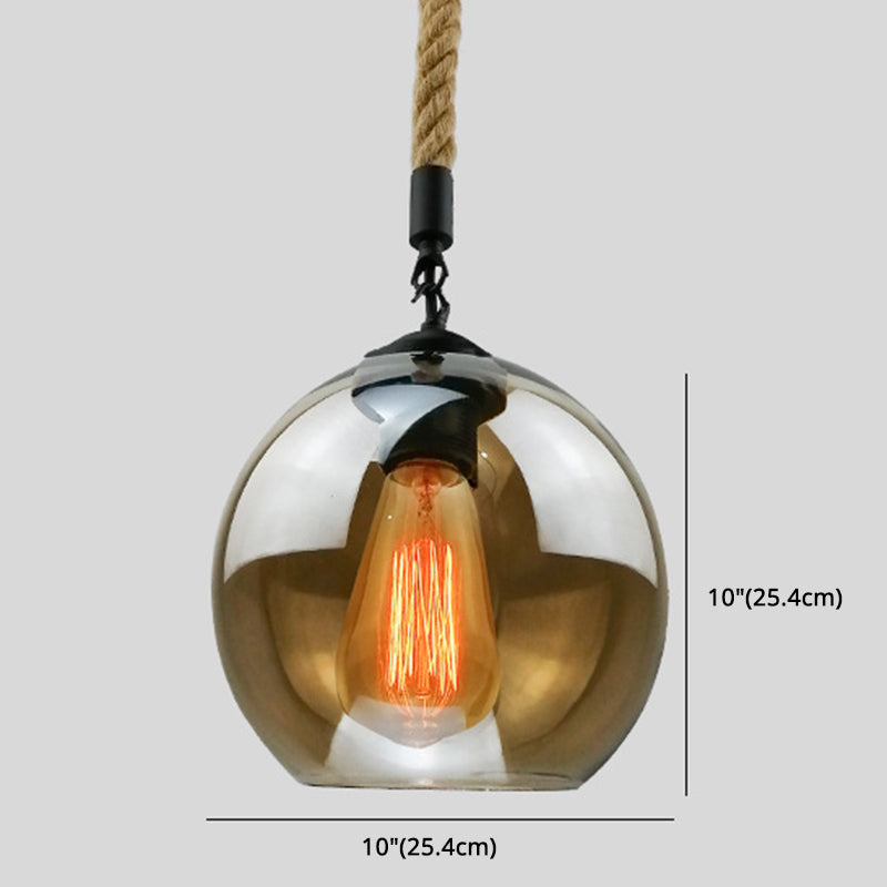 Rustic Globe Glass Shade Hanging Light Vintage Industrial Hemp Rope Pendant Light for Kitchen Foyer Taavita