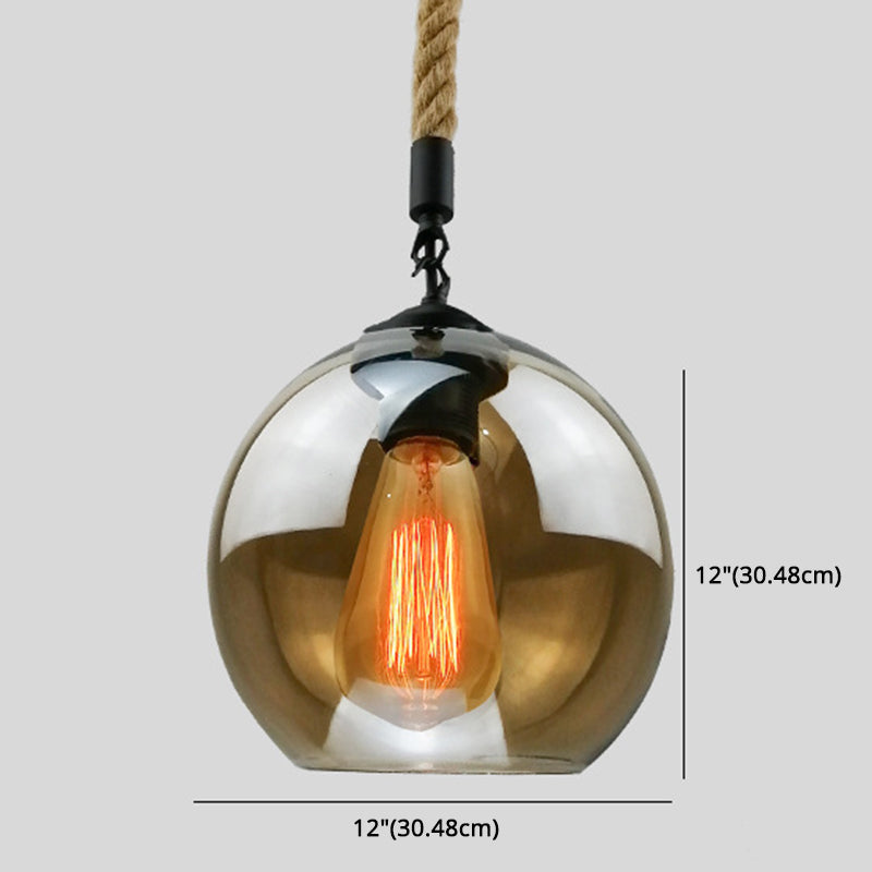 Rustic Globe Glass Shade Hanging Light Vintage Industrial Hemp Rope Pendant Light for Kitchen Foyer Taavita