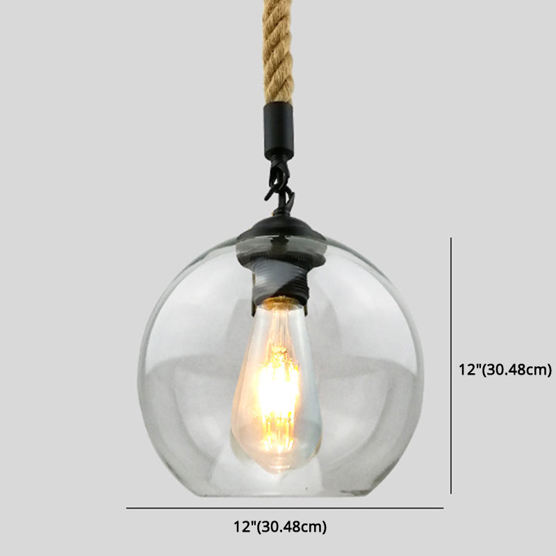 Rustic Globe Glass Shade Hanging Light Vintage Industrial Hemp Rope Pendant Light for Kitchen Foyer Taavita