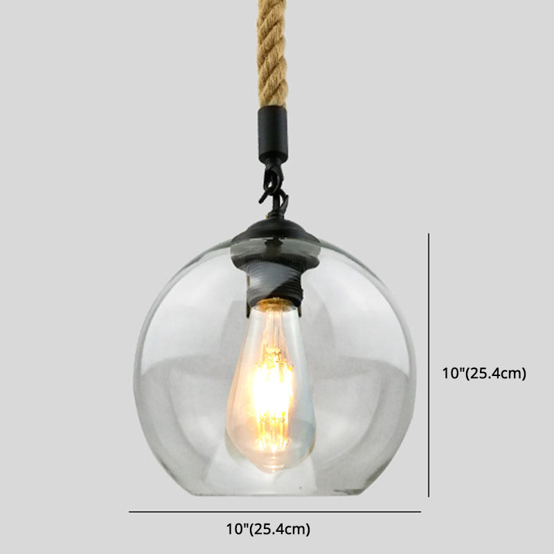 Rustic Globe Glass Shade Hanging Light Vintage Industrial Hemp Rope Pendant Light for Kitchen Foyer Taavita