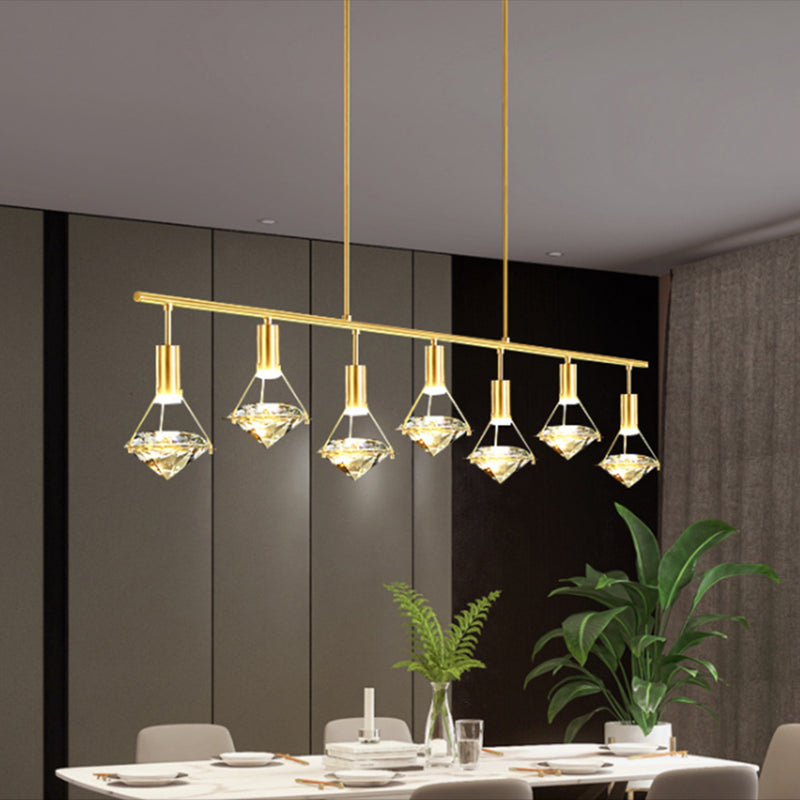 Taavita Diamond Island Lighting Postmodern Gold Finish LED Pendant Light Fixture with Tapered Clear Crystal Shade