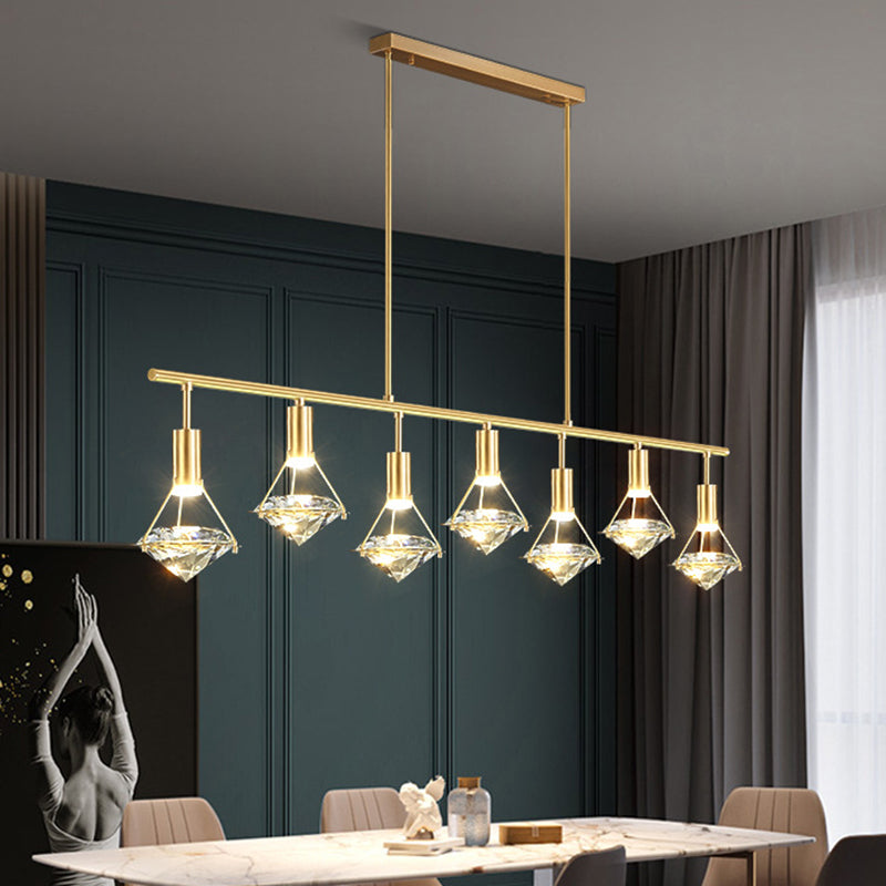 Crystal Diamond Island Lighting Postmodern Gold Finish LED Pendant Light Fixture 5 Gold Round Clearhalo 'Ceiling Lights' 'Island Lights' 'Lighting' 2612454