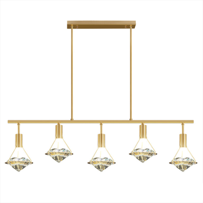 Taavita Diamond Island Lighting Postmodern Gold Finish LED Pendant Light Fixture with Tapered Clear Crystal Shade