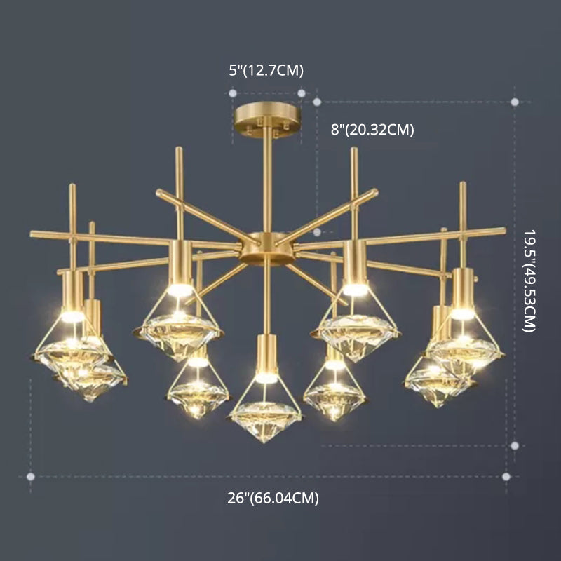 Taavita Diamond Island Lighting Postmodern Gold Finish LED Pendant Light Fixture with Tapered Clear Crystal Shade