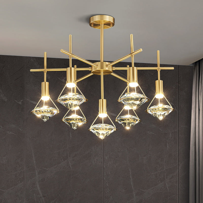 Taavita Diamond Island Lighting Postmodern Gold Finish LED Pendant Light Fixture with Tapered Clear Crystal Shade