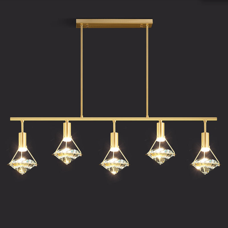 Taavita Diamond Island Lighting Postmodern Gold Finish LED Pendant Light Fixture with Tapered Clear Crystal Shade