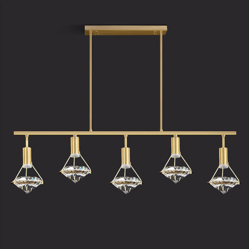 Taavita Diamond Island Lighting Postmodern Gold Finish LED Pendant Light Fixture with Tapered Clear Crystal Shade