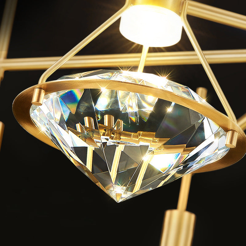 Taavita Diamond Island Lighting Postmodern Gold Finish LED Pendant Light Fixture with Tapered Clear Crystal Shade