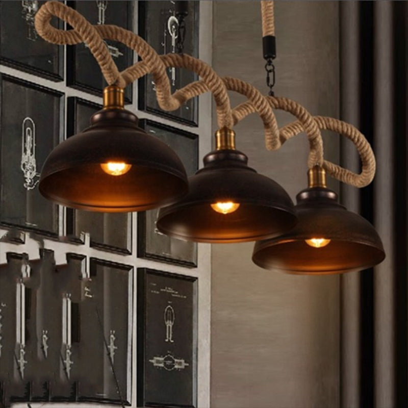 3-Light Beige Shaded Hemp Rope Island Pendant Suspension Light for Taavita Restaurant