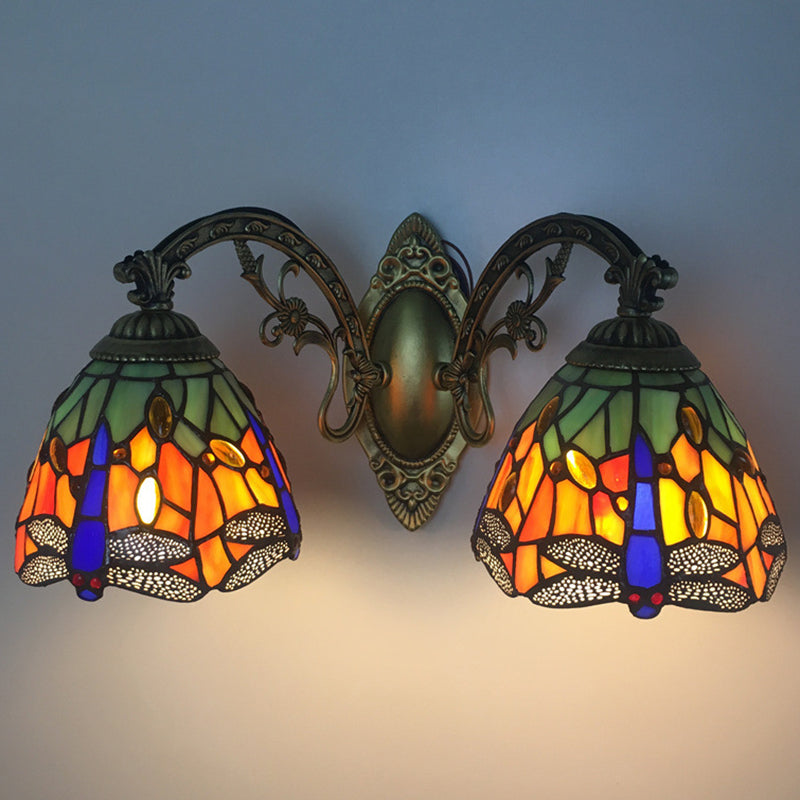 Taavita Vanity Lamp 2 Lights Dragonfly Wall Light with Multi-Colored for Mirror Cabinet