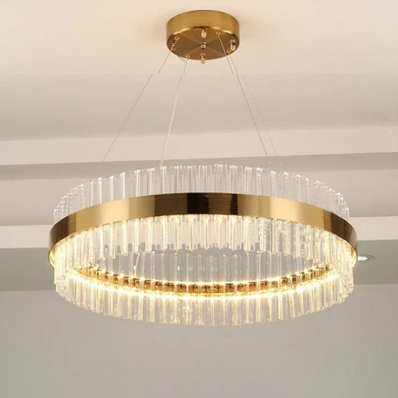 Taavita Round Chandelier Pendant Minimalistic Gold Finish Crystal Hanging Light for Bedroom