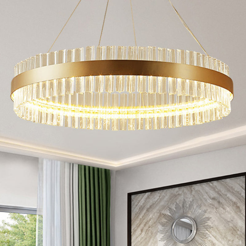 Taavita Round Chandelier Pendant Minimalistic Gold Finish Crystal Hanging Light for Bedroom