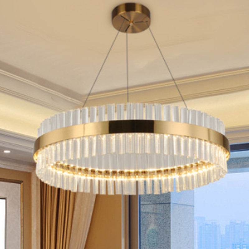 Taavita Round Chandelier Pendant Minimalistic Gold Finish Crystal Hanging Light for Bedroom