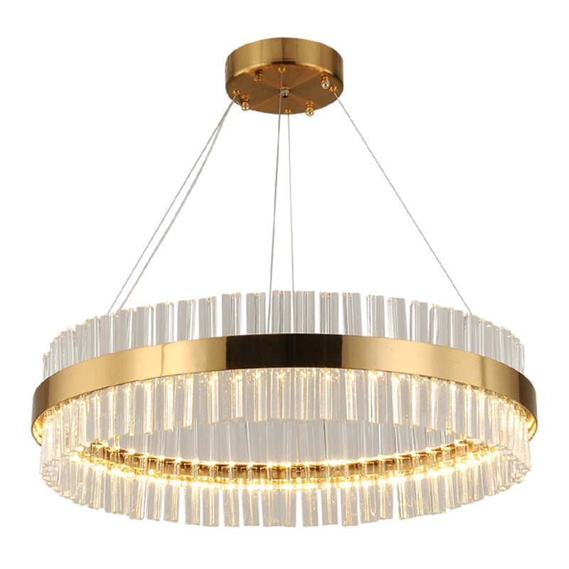 LED Round Chandelier Pendant Minimalistic Crystal Gold Finish Hanging Light for Bedroom Clearhalo 'Ceiling Lights' 'Chandeliers' Lighting' 2618459