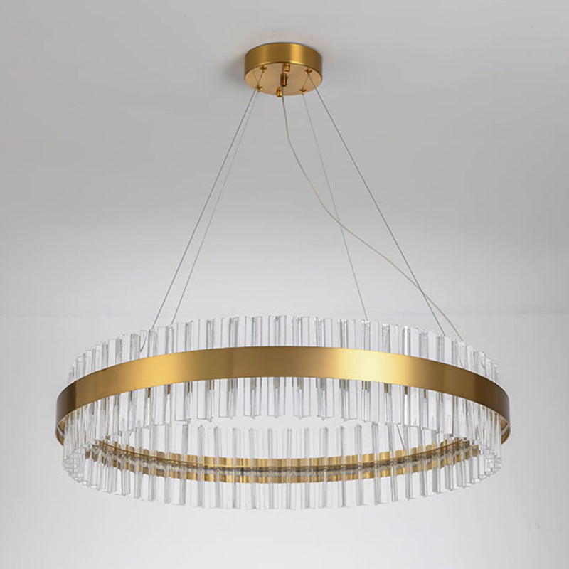 Taavita Round Chandelier Pendant Minimalistic Gold Finish Crystal Hanging Light for Bedroom