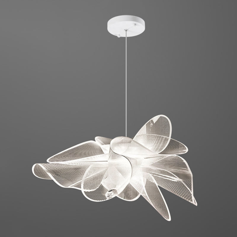 Tulle-Like Floral Chandelier Decorative Plastic Cafe LED Suspension Lighting Fixture in White Clearhalo 'Ceiling Lights' 'Chandeliers' Lighting' 2618671