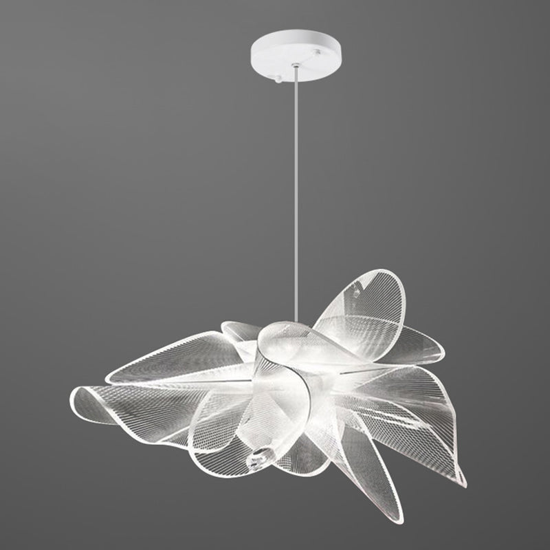 Tulle-Like Floral Chandelier Decorative Plastic Cafe LED Suspension Lighting Fixture in White Clearhalo 'Ceiling Lights' 'Chandeliers' Lighting' 2618674