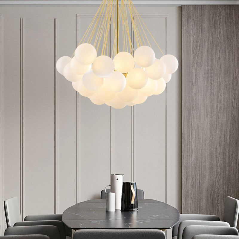 Stylish Nordic Chandelier with Frozen White Glass Bubble Suspension for Living Room