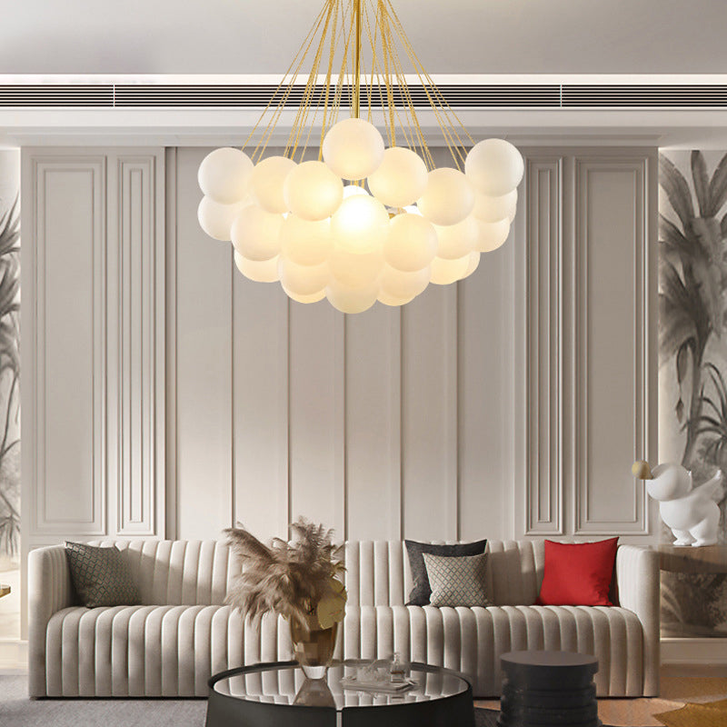 Stylish Nordic Chandelier with Frozen White Glass Bubble Suspension for Living Room