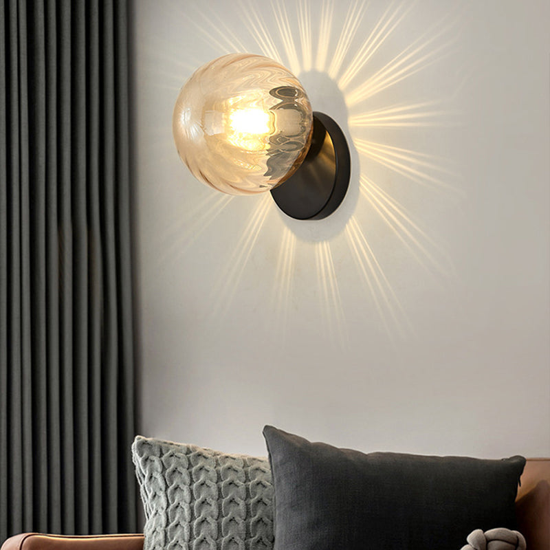 Taavita Modern Simplicity Wall Light 1 Light Metal Wall Lamp with Glass Ball Shade - Gold Black, Milk White Clear Amber, Hardwired, 9 Inches & Under