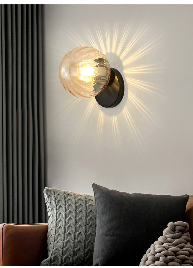 Taavita Modern Simplicity Wall Light 1 Light Metal Wall Lamp with Glass Ball Shade - Gold Black, Milk White Clear Amber, Hardwired, 9 Inches & Under