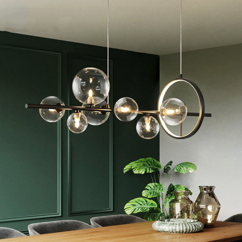 Modern Black Spherical Clear Glass Pendant Lighting for Island Ceiling Light over Dining Table