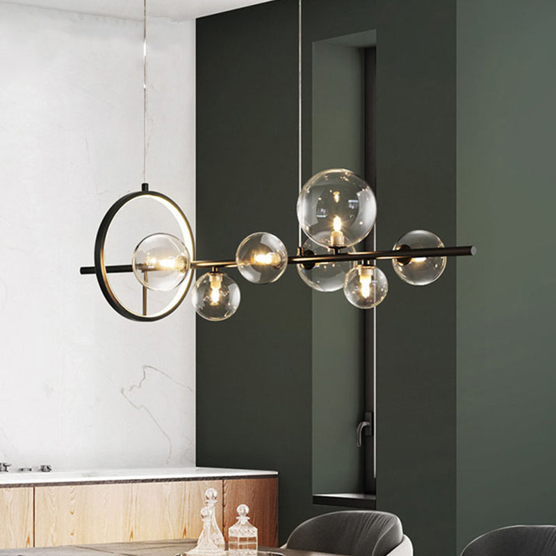 Modern Black Spherical Clear Glass Pendant Lighting for Island Ceiling Light over Dining Table