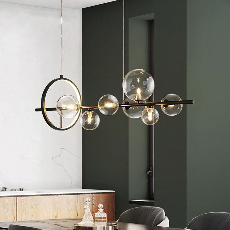 Modern Black Spherical Clear Glass Pendant Lighting for Island Ceiling Light over Dining Table