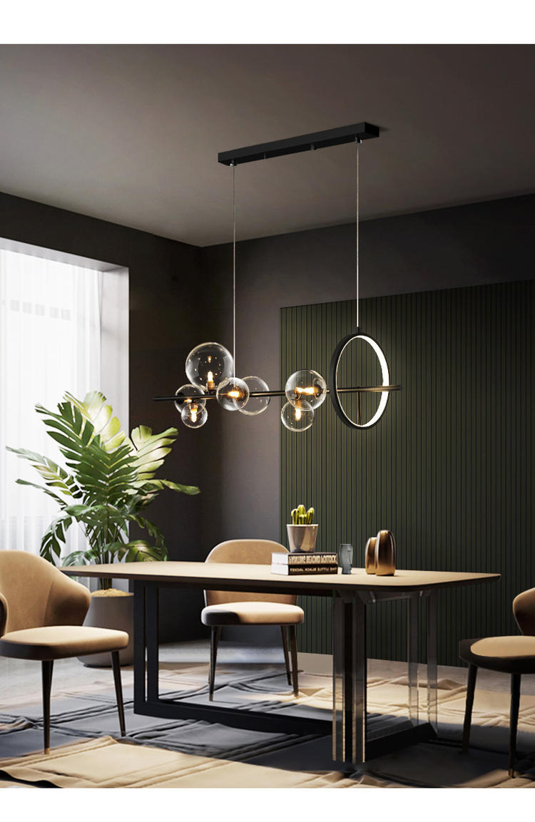 Modern Black Spherical Clear Glass Pendant Lighting for Island Ceiling Light over Dining Table