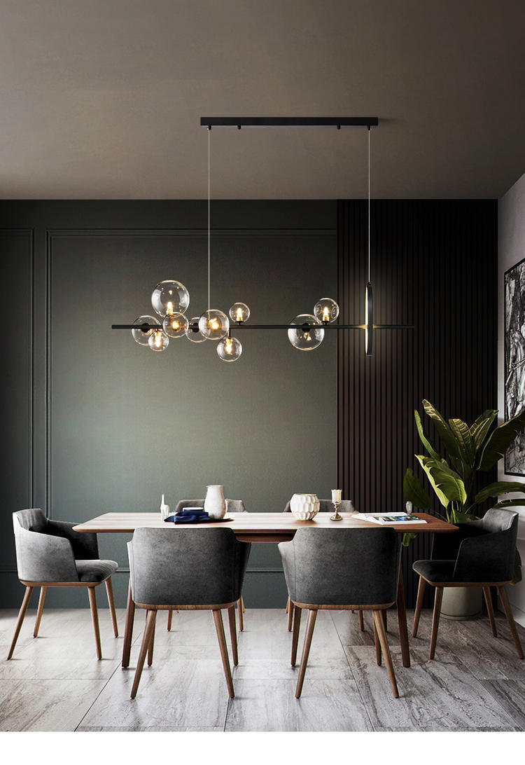 Modern Black Spherical Clear Glass Pendant Lighting for Island Ceiling Light over Dining Table