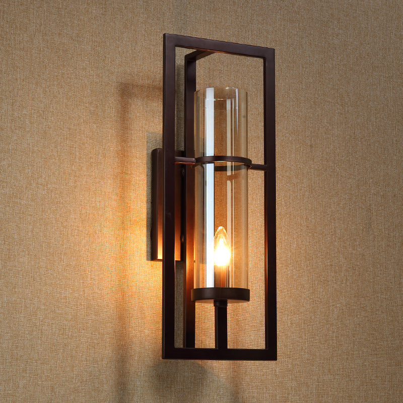 Taavita Glass Black Sconce Light Fixture 1-Light Farmhouse Wall Lamp with Metal Frame for Corridor