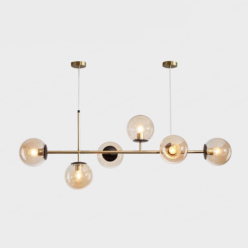 6 Light Modern Gold Metal Island Pendant Lighting Spherical Glass Island Ceiling Light for Dining Table Clearhalo 'Ceiling Lights' 'Island Lights' 'Lighting' 2605197