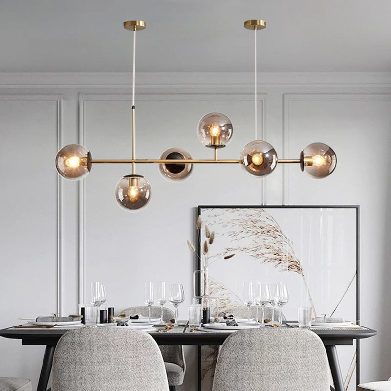 6 Modern Light Gold Metal Island Heaters Lighting Globe Glass Ceiling Light for Dining Table