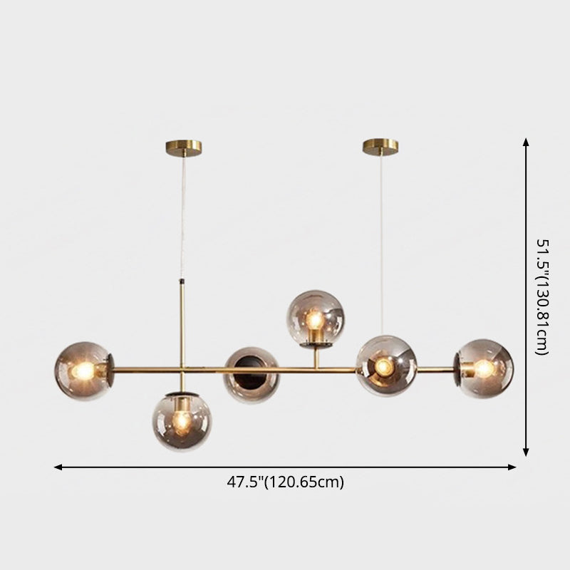 6 Modern Light Gold Metal Island Heaters Lighting Globe Glass Ceiling Light for Dining Table