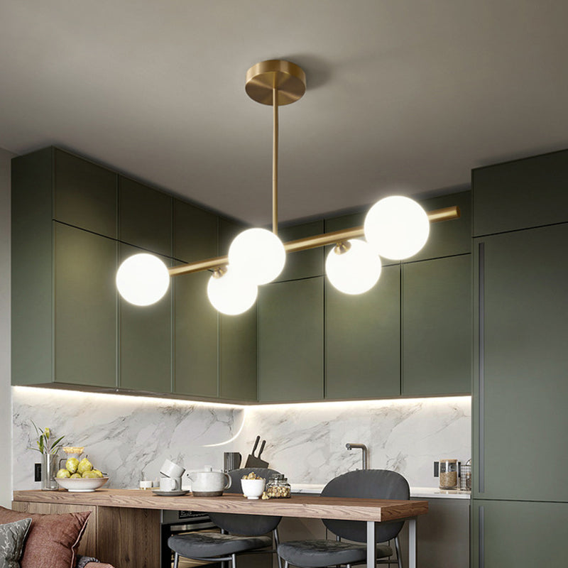 Modern Minimalism Linear Gold Ceiling Light Pendant Ball Glass Island Lighting for Dining Table