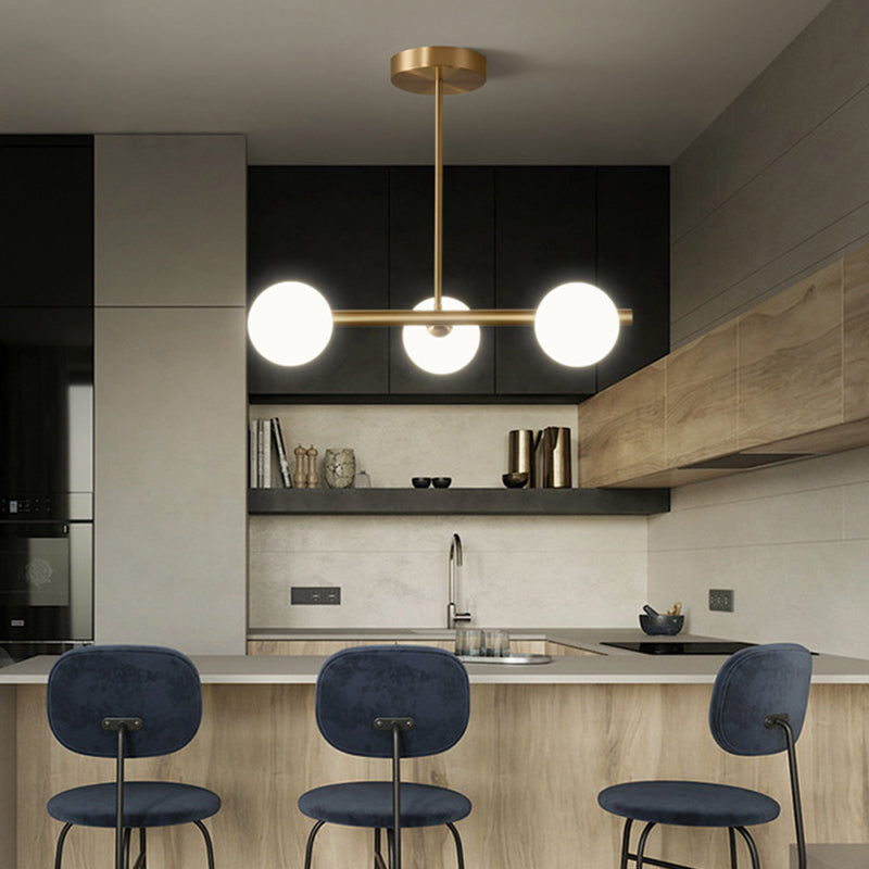 Modern Minimalism Linear Gold Ceiling Light Pendant Ball Glass Island Lighting for Dining Table