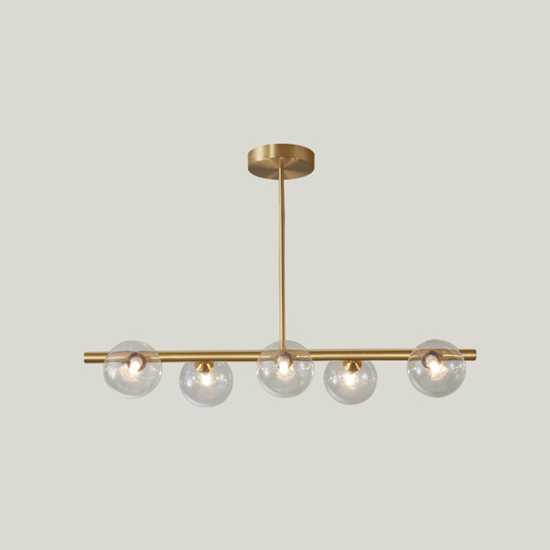 Modern Minimalism Linear Gold Island Pendant Lighting Spherical Glass Island Ceiling Light for Dining Table Clearhalo 'Ceiling Lights' 'Island Lights' 'Lighting' 2628642