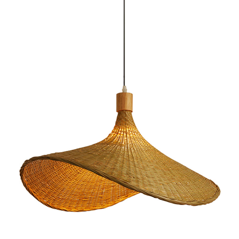 Beige Rattan Hanging Lamp Kit Taavita 1-Light Straw Hat Shape Ceiling Pendant Light for Dining Table