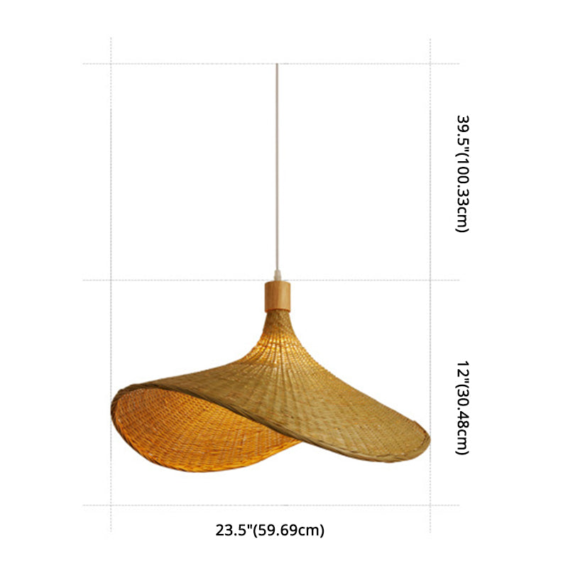 Beige Rattan Hanging Lamp Kit Taavita 1-Light Straw Hat Shape Ceiling Pendant Light for Dining Table