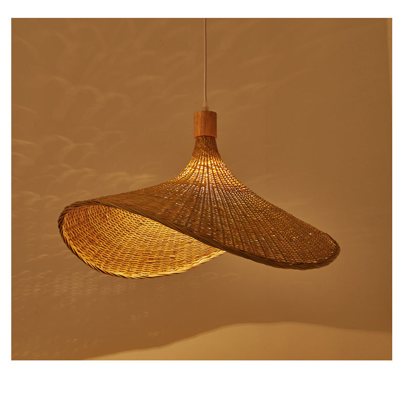 Beige Rattan Hanging Lamp Kit Taavita 1-Light Straw Hat Shape Ceiling Pendant Light for Dining Table