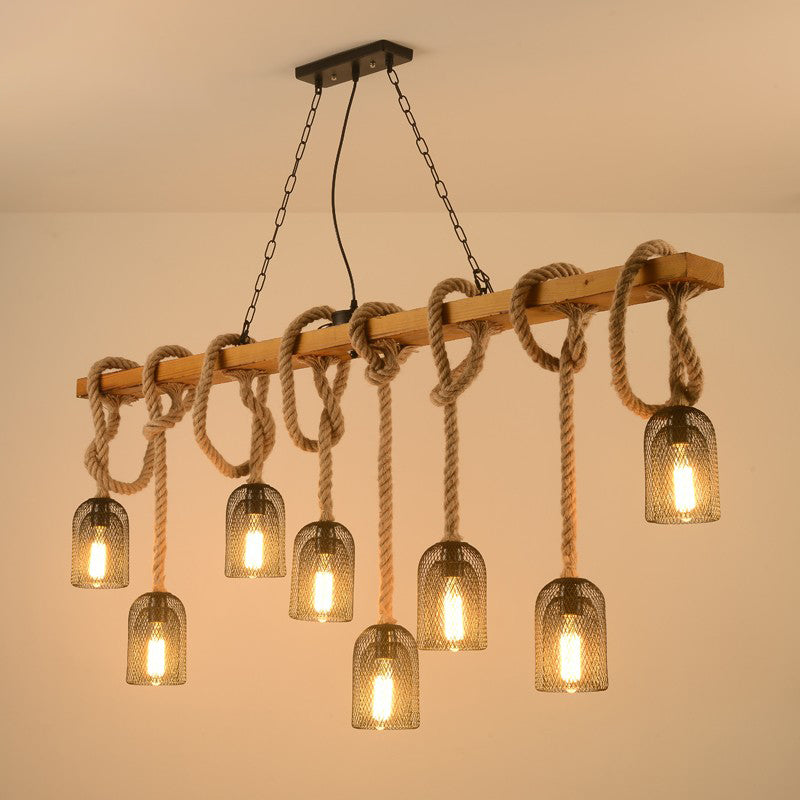 Vintage Style Beige Metal Chandelier Lighting Fixture Linear Island Pendant Light