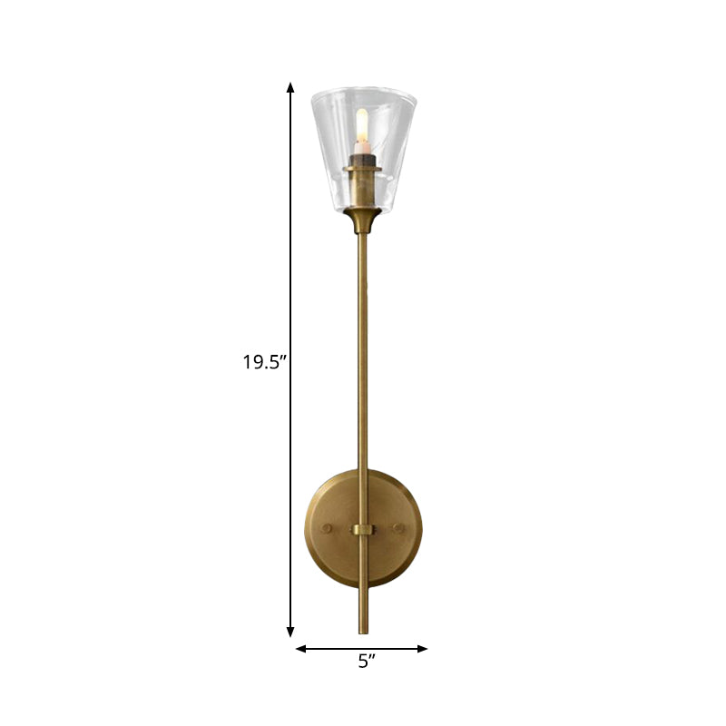 Taavita Finish Pencil Arm Wall Sconce Vintage Metallic Lamp Wall Light with Clear, Tapered Glass Shade, 110V-120V 220V-240V, Colonial Style, Made of Metal, LED/Bulb/Fluorescent, Direct Wire Electric.