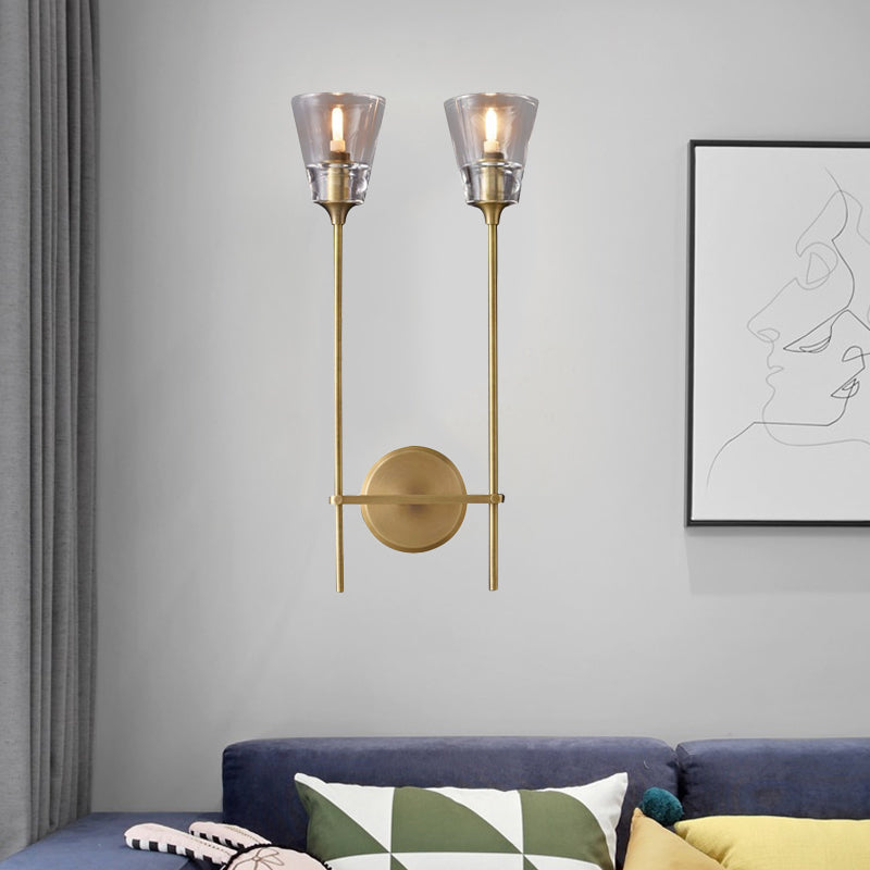 Taavita Finish Pencil Arm Wall Sconce Vintage Metallic Lamp Wall Light with Clear, Tapered Glass Shade, 110V-120V 220V-240V, Colonial Style, Made of Metal, LED/Bulb/Fluorescent, Direct Wire Electric.