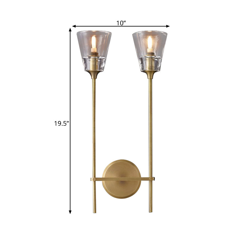 Taavita Finish Pencil Arm Wall Sconce Vintage Metallic Lamp Wall Light with Clear, Tapered Glass Shade, 110V-120V 220V-240V, Colonial Style, Made of Metal, LED/Bulb/Fluorescent, Direct Wire Electric.