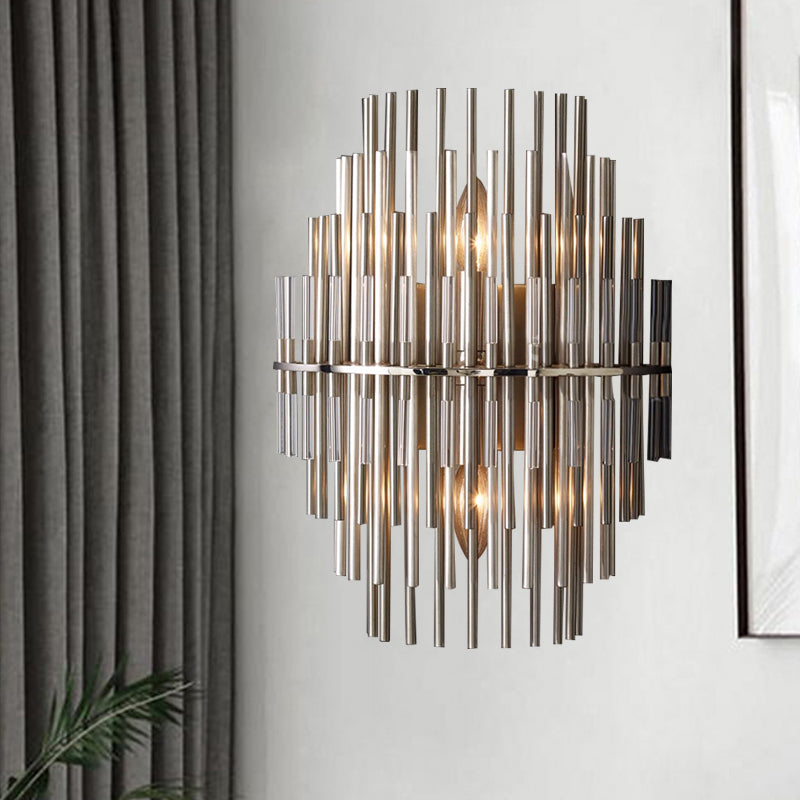 Chrome/Black Tiered Tubular Wall Mounted Lamp Retro Metallic 1 Light Wall Sconce Lighting Clearhalo 'Wall Lamps & Sconces' 'Wall Lights' Lighting' 268412