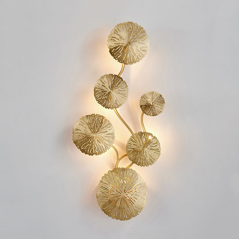 19.5"/23.5"/28" Wide 5/6/8-Light Lotus Leaf Wall Lamp Art Deco Gold Finish Stainless Steel Flush Wall Sconce Clearhalo 'Wall Lamps & Sconces' 'Wall Lights' Lighting' 269762