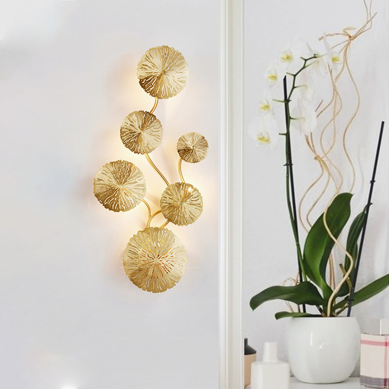 19.5"/23.5"/28" Wide 5/6/8-Light Gold Finish Lotus Leaf Wall Lamp Art Deco Stainless Steel Flush Wall Sconce