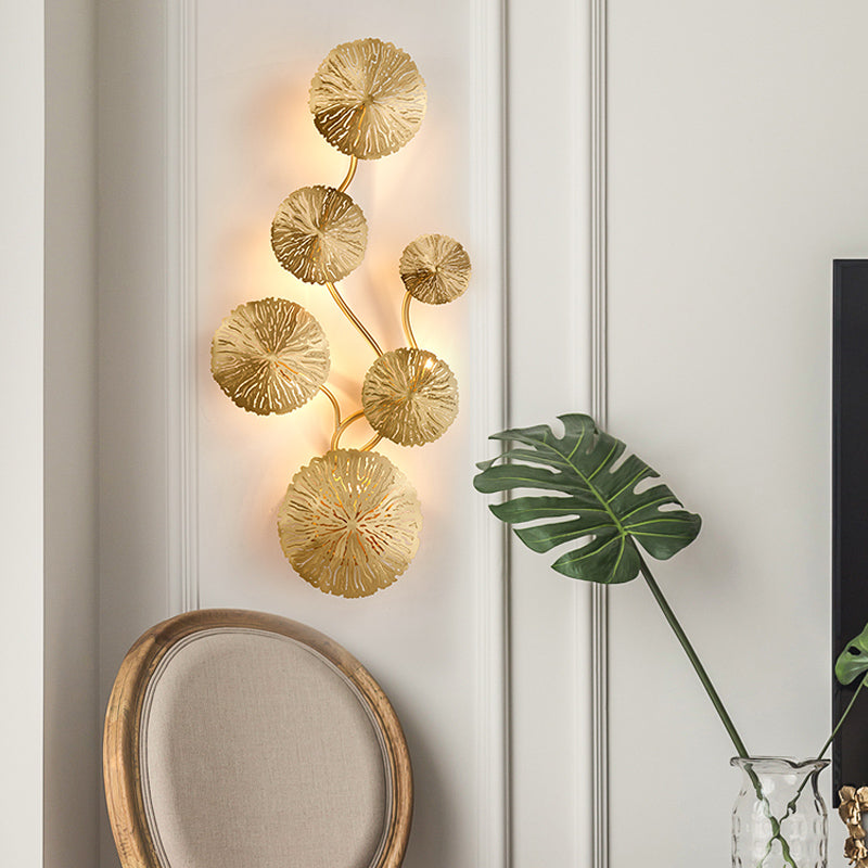 19.5"/23.5"/28" Wide 5/6/8-Light Gold Finish Lotus Leaf Wall Lamp Art Deco Stainless Steel Flush Wall Sconce