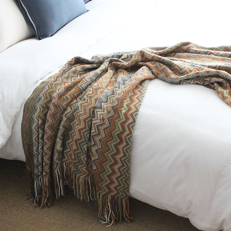 Cozy Striped Blanket with Tassels