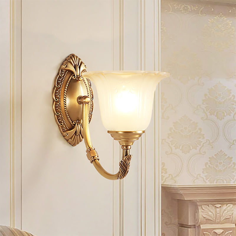 Taavita Curved Wall Lamp Fixture with Opal Glass Petal Shade | Classic Style 1/2-Bulb Bedroom Sconce Light